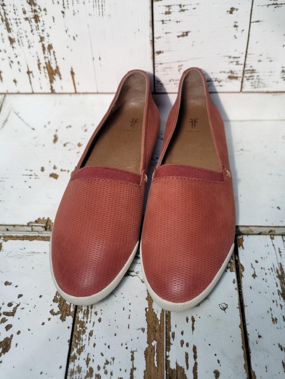 FRYE Melanie Woven Perforated Leather SlipOn Sneakers Burnt Orange Rust NWOB 7.5